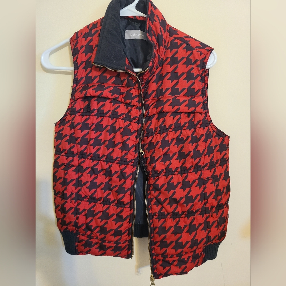 Vintage Women's Liz Claiborne Houndstooth Puffer Vest Size Small